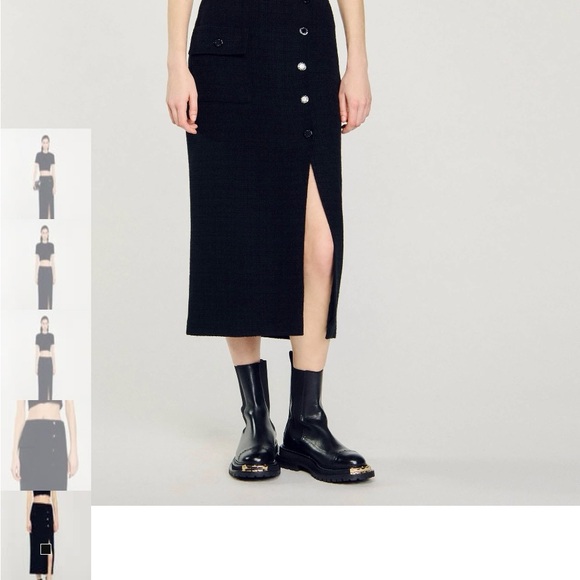 Sandro Blue Midi Pencil Skirt with Slit for Work - Picture 1 of 13